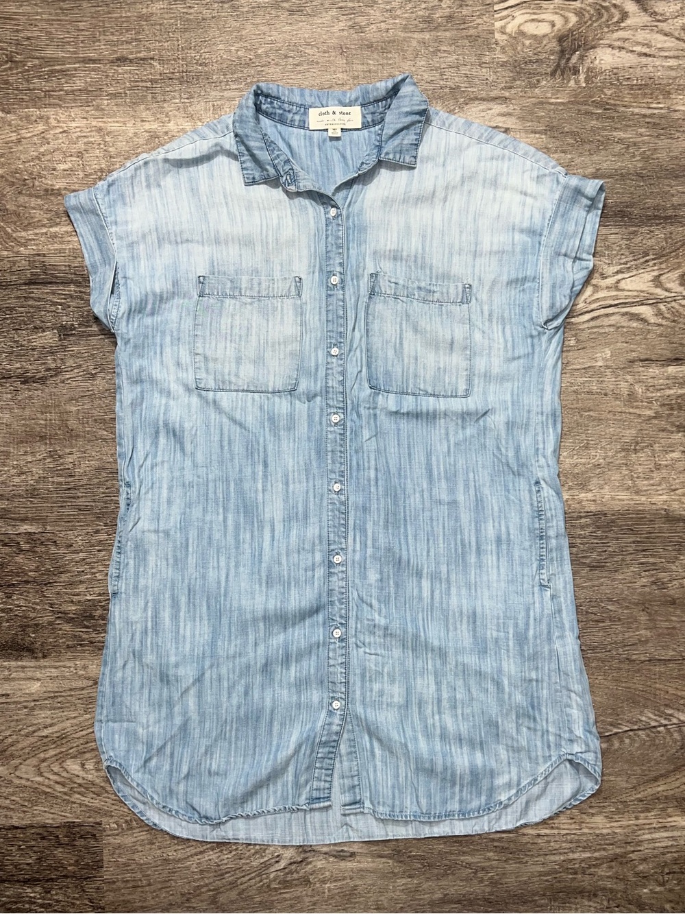 Anthropologie Cloth & Stone Blue Chambray Button Up Mini Shirt Dress Size Medium